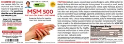 Label for MSM 500 mg