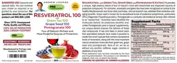 Label for Resveratrol 100 with Green Tea 100, Grape Seed 100, and Pomegranate 100