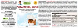 Label for Vitamin D3 4000