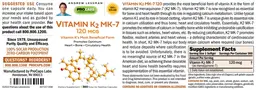 Label for Vitamin K2 MK-7 120 mcg