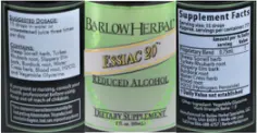 Label for Essiac 20 Reduced Alcohol