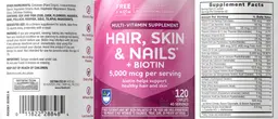 Label for Hair, Skin & Nails + Biotin 5,000 mcg