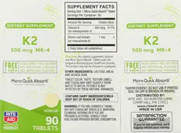 Label for K2 MK-4 500 mcg
