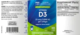 Label for Vitamin D3 25 mcg (1000 IU)