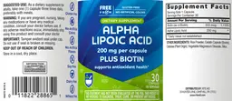 Label for Alpha Lipoic Acid Plus Biotin 200 mg