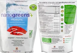 Label for NanoGreens10+ Probiotic Natural Strawberry Flavor
