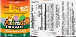 Label for Vitamin D3 Drops 400 IU Natural Orange Flavor