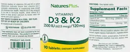 Label for Vitamins D3 2500 IU (62.5 mcg) & K2 120 mcg