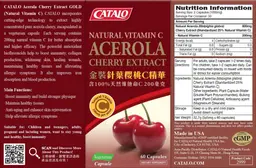 Label for Natural Vitamin C Acerola Cherry Extract 200 mg