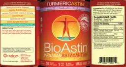 Label for Turmeric Astin Hawaiian Astaxanthin 6 mg