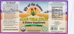Label for Aloe Vera Juice Whole Leaf