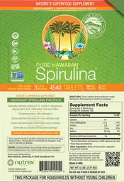 Label for Pure Hawaiian Spirulina 500 mg
