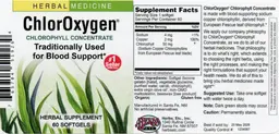Label for ChlorOxygen Chlorophyll Concentrate