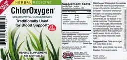 Label for ChlorOxygen Chlorophyll Concentrate Softgels