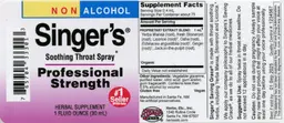 Label for Singer's Soothing Throat Spray Professional Strength
