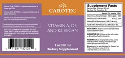 Label for Vitamin A, D3 and K2 Vegan