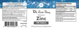 Label for Chelated Zinc 50 mg