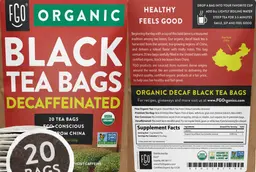 Label for Organic Black Tea Bags Decaffeinated