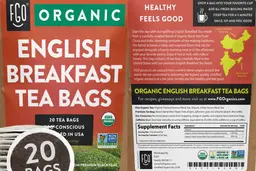 Label for Organic English Breakfast Tea Bags