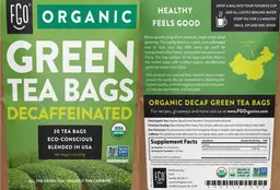 Label for Organic Green Tea Bags Decaffeinated
