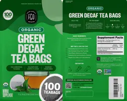 Label for Organic Green Decaf Tea Bags