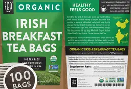 Label for Organic Irish Breakfast Tea Bags