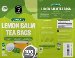 Label for Organic Lemon Balm Tea Bags