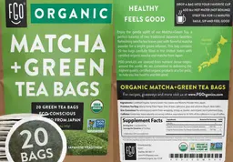 Label for Organic Matcha + Green Tea Bags