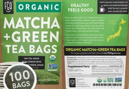 Label for Organic Matcha + Green Tea Bags