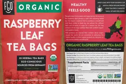 Label for Organic Raspberry Leaf Tea Bags
