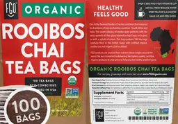 Label for Organic Rooibos Chai Tea Bags