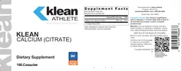 Label for Klean Calcium (Citrate)