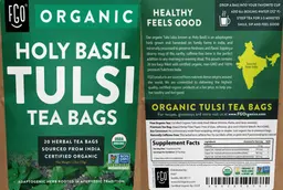 Label for Organic Holy Basil Tulsi Tea Bags