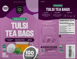 Label for Organic Holy Basil Tulsi Tea Bags