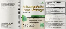 Label for Ashwagandha Extra Strength 3000 mg
