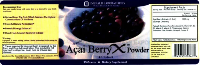 Label for Acai Berry X Powder
