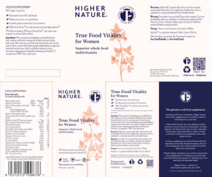 Label for True Food Vitality for Women