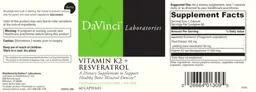 Label for Vitamin K2 + Resveratrol