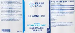 Label for L-Carnitine 250 mg