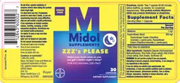Label for Midol Supplements ZZZ's Please