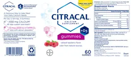 Label for Citracal +D3 Gummies Natural Raspberry Flavor