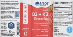 Label for Vitamin D3 125 mcg (5,000 IU) + K2 50 mcg Gummies Strawberry
