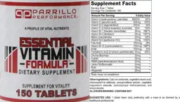 Label for Essential Vitamin Formula