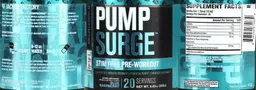 Label for PumpSurge Stim Free Pre-Workout Blue Raspberry
