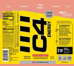 Label for C4 Energy Zero Sugar Fruit Punch