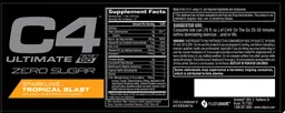 Label for C4 Ultimate On The Go Zero Sugar Sparkling Tropical Blast