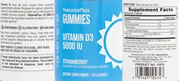 Label for Vitamin D3 5000 IU Gummies Strawberry