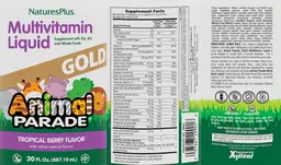 Label for Multivitamin Liquid Gold Tropical Berry Flavor