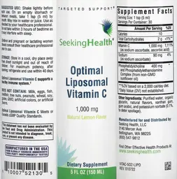 Label for Optimal Liposomal Vitamin C Natural Lemon Flavor 1,000 mg