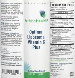 Label for Optimal Liposomal Vitamin C Plus